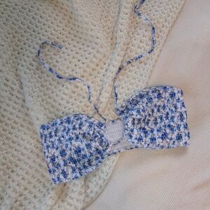Blue and White Textured Bikini Top